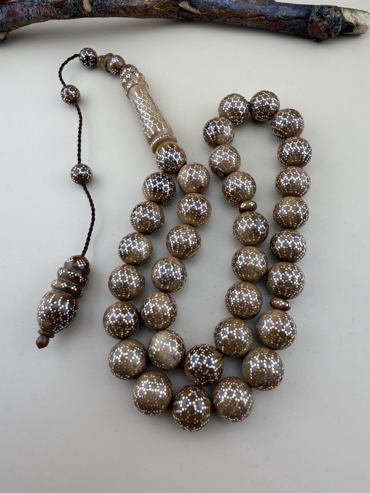 Rare Kuka Inlaid Silver Islamic Prayer Rosary 33-bead Tasbih مسباح سبحة كوك N993