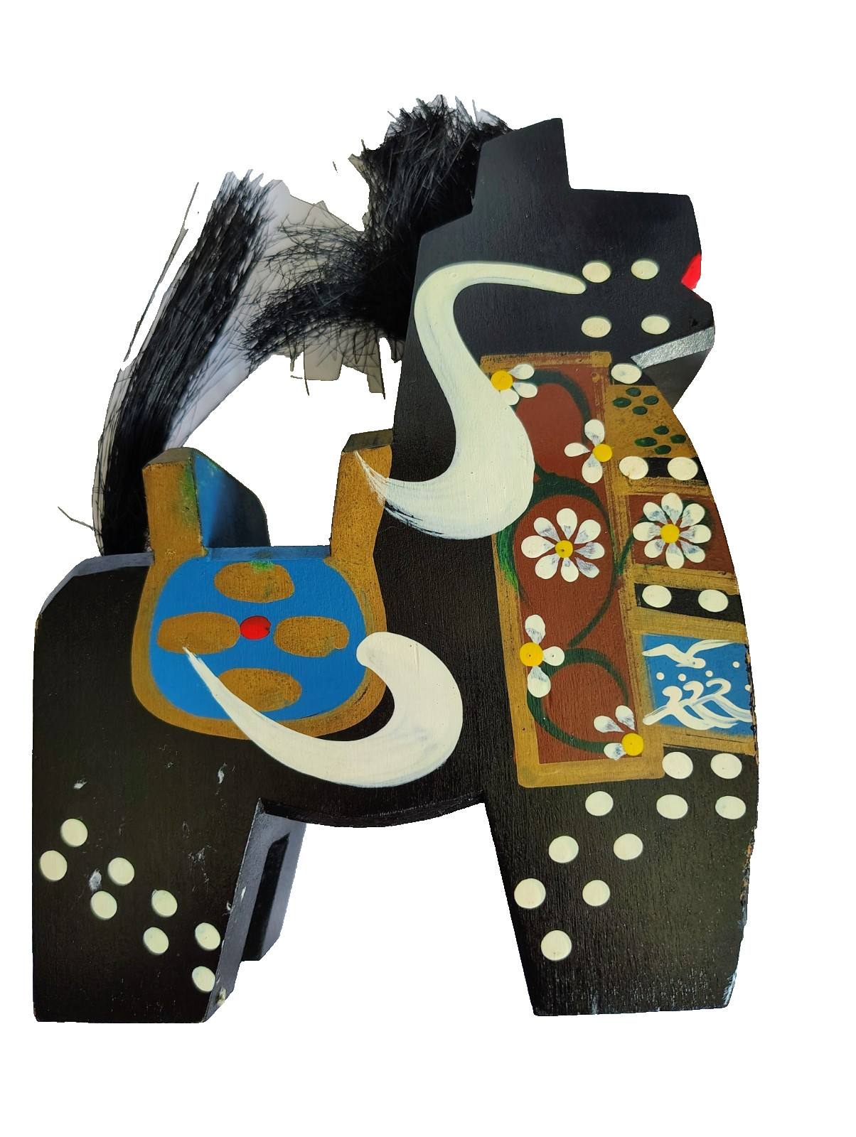 VTG Japanese Yawata Uma Wooden Horse Folk Art Figurine Hand Painted Aomori