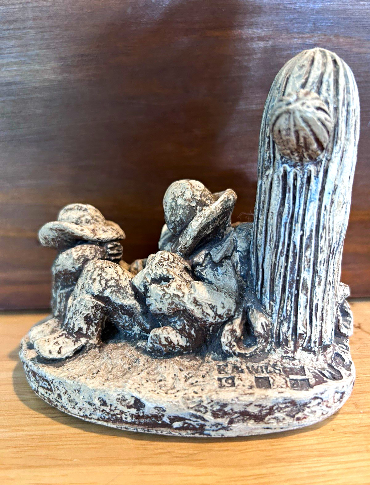 Signed KA Wilson Cowboy/Cowgirl Desert Cactus Figurine 1978 W20