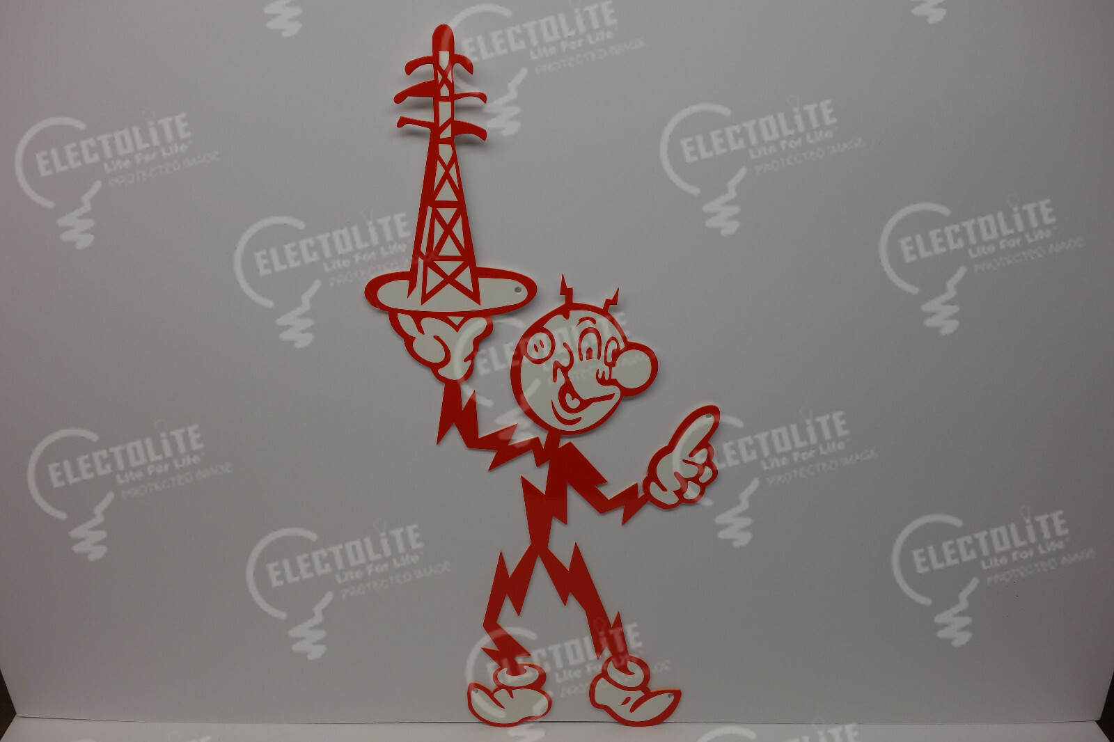 Reddy Kilowatt HOLDING ELECTRIC TOWER DIE CUT HEAVY SIGN ELECTRICIAN GIFT 