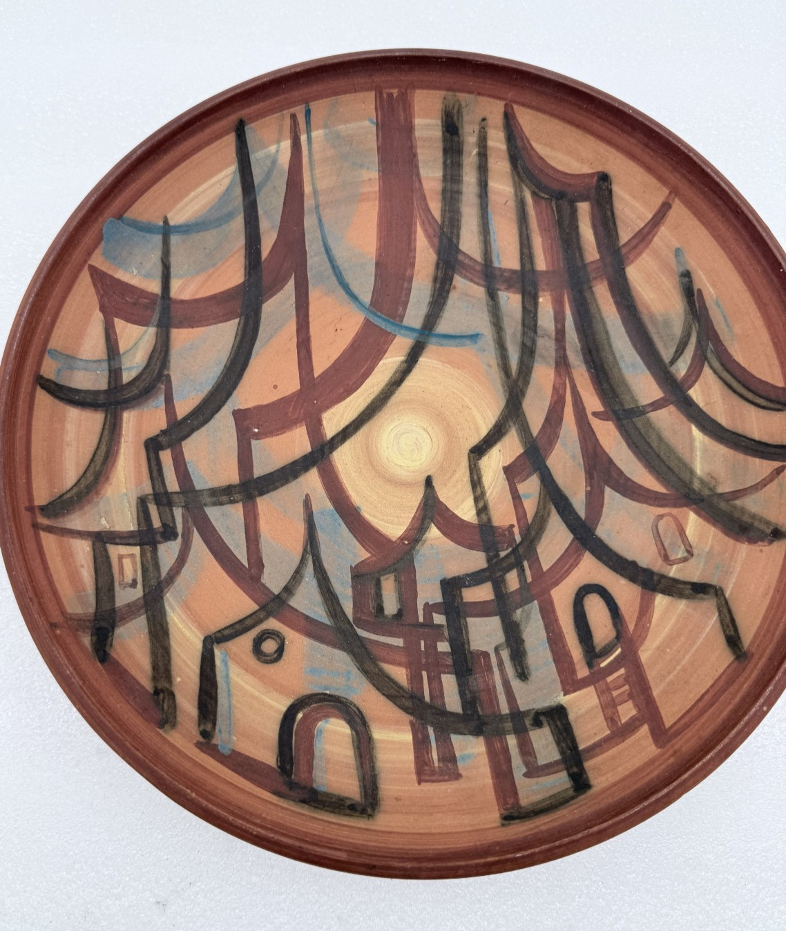 Vintage Mid Century Israeli Studio Art Pottery Bowl Wall Plaque Signed Hanna 10\