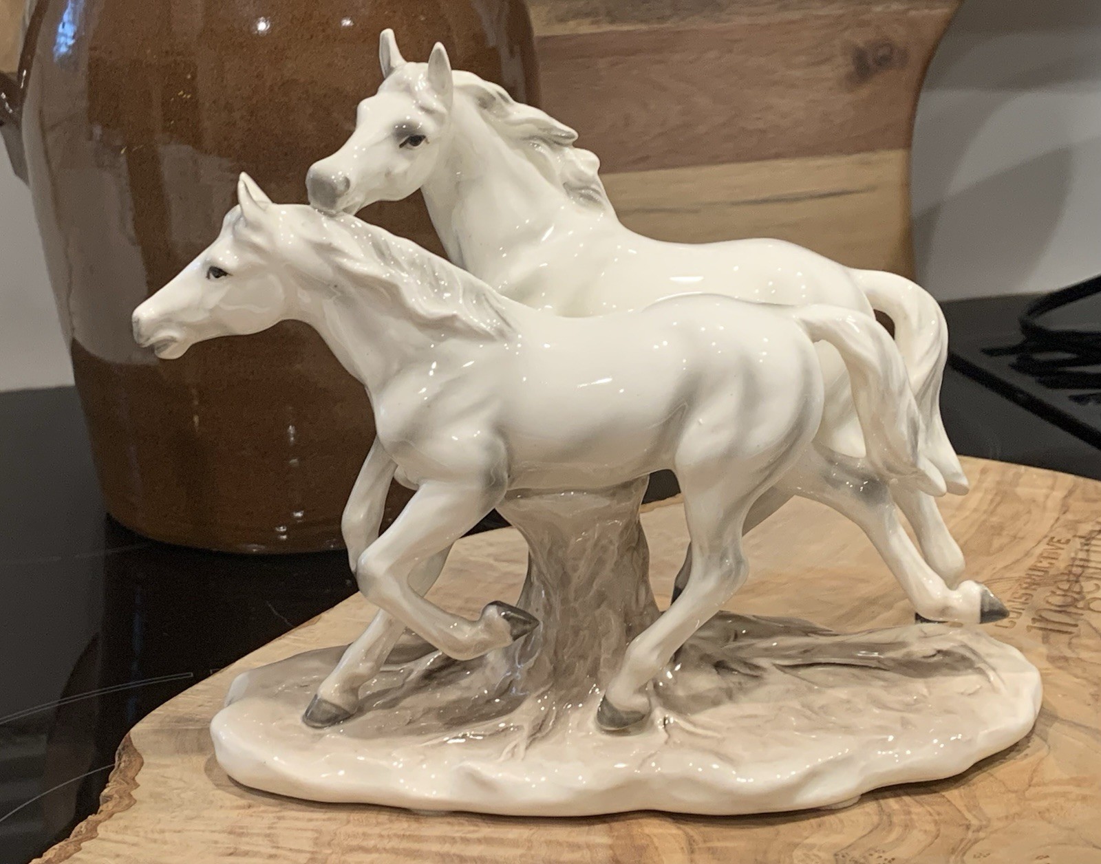 Vintage Signed J Stewarle Echt Altmann Porcelain Running Horses Figurine Germany