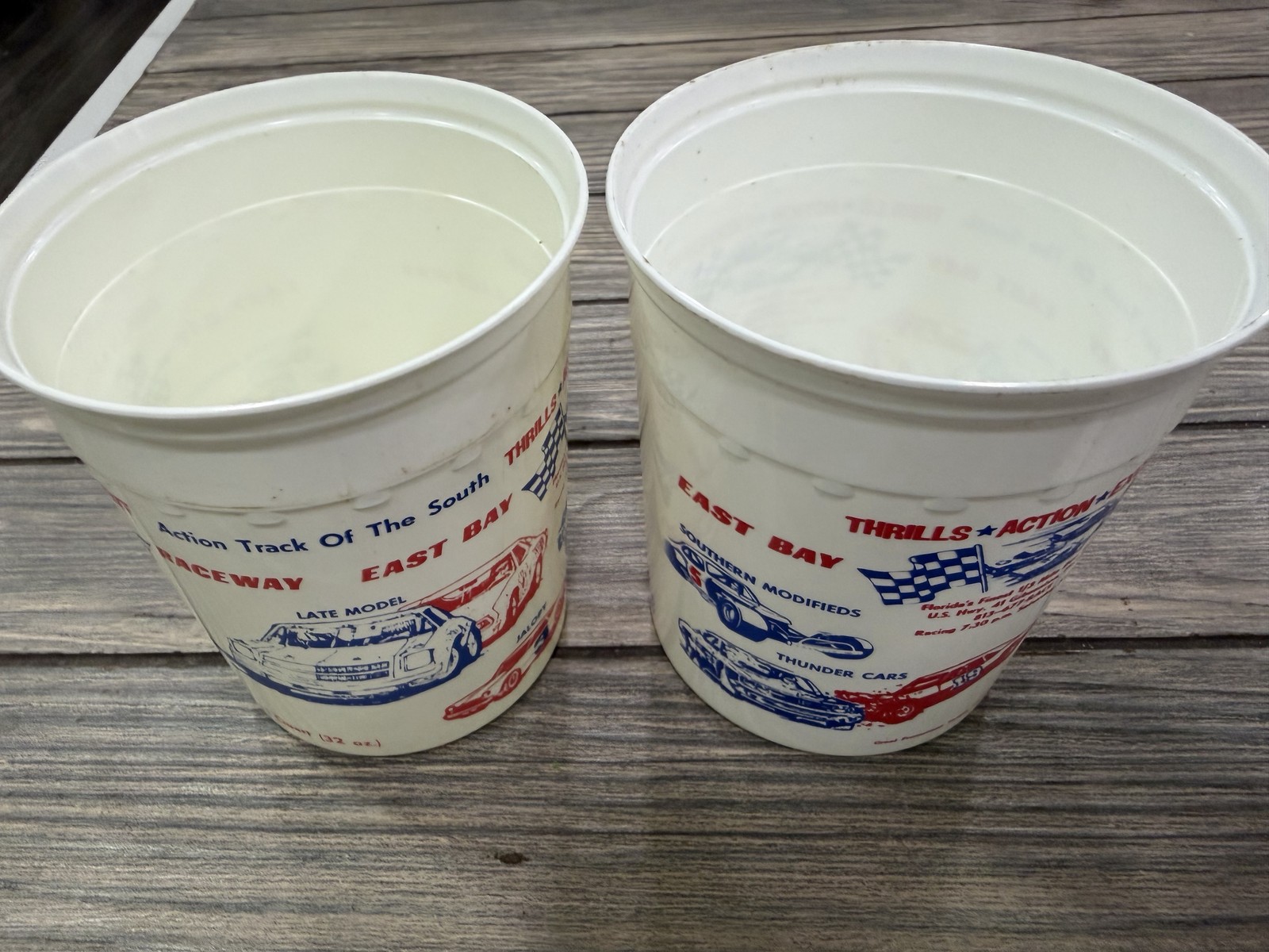 Vintage 1983 East Bay Raceway Park Dirt Track Racing Promotional Cups Set of 2