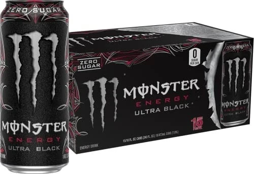 Monster Ultra Black Energy Drink with Vitamins, Zero Sugar, 16 Fl Oz (15 Pack)