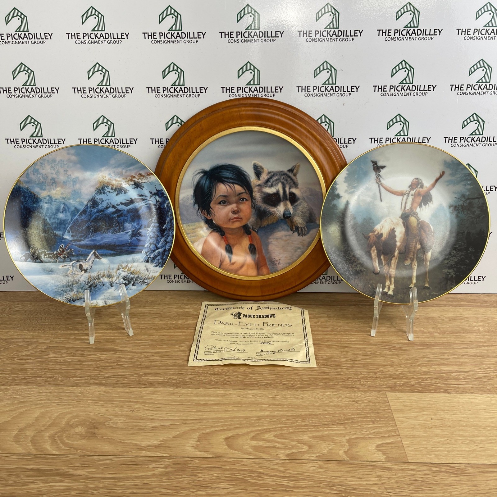 3pc Native American Collector Plates Perillo Cole Ren Framed Vague Shadows Set