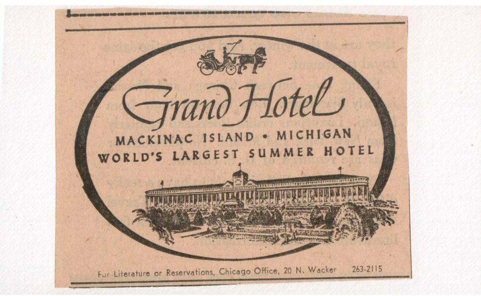 1963 Grand Hotel Mackinac Island, Michigan Newspaper Ad 3.5x2.5\