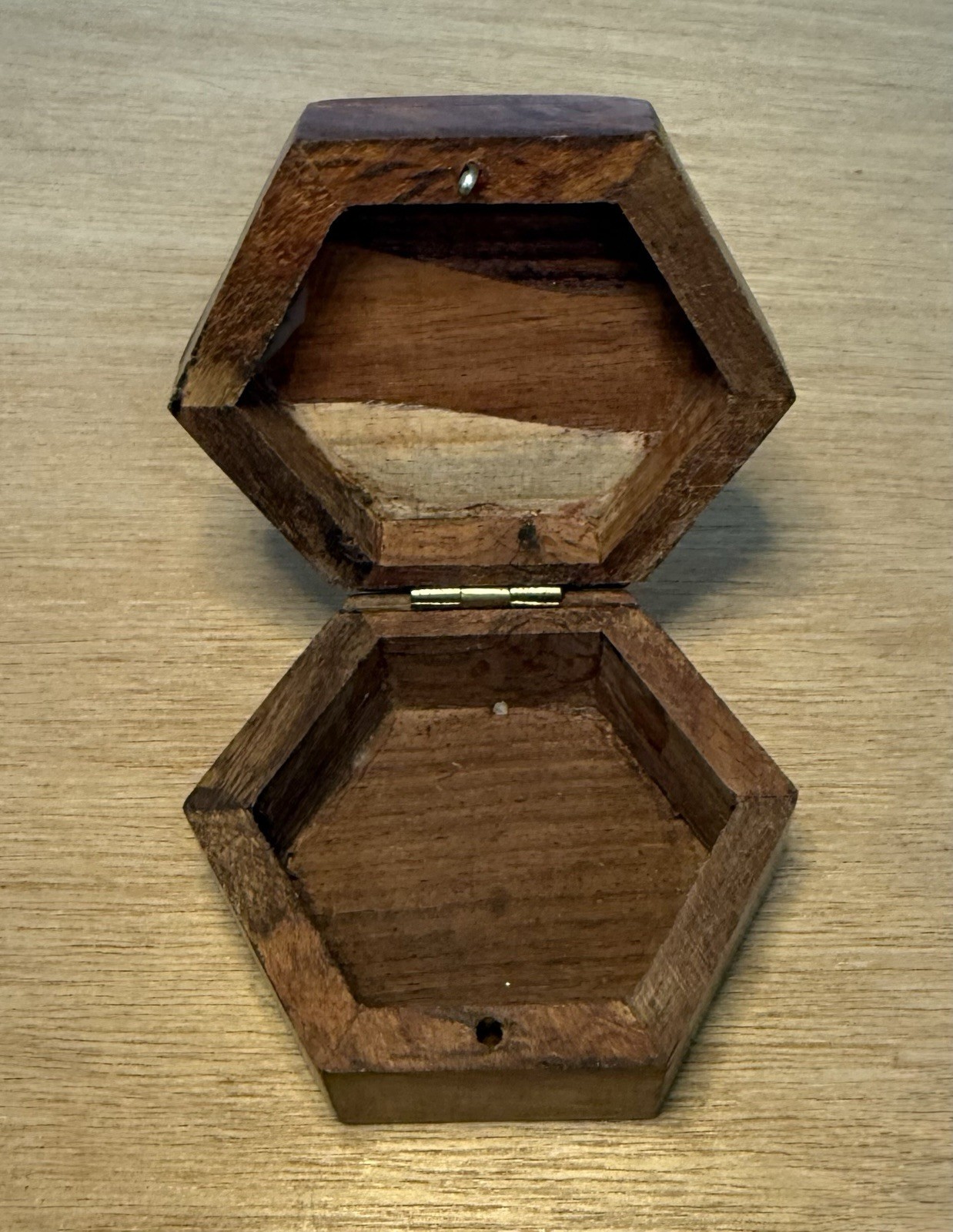 Wooden Trinket Hexagon Box With Hinged Lid 1.5”x3”