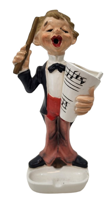 Vintage Ceramic Smoking Music Conductor Figurine Ash Tray ( RARE )