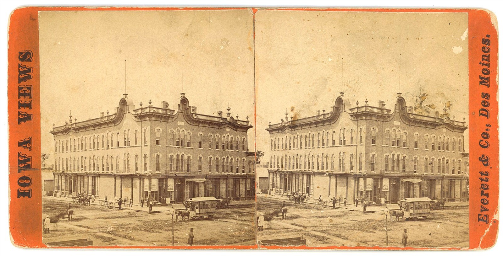 IOWA STEREOVIEW - Des Moines - Aborn House - Everett & Co. 1870s