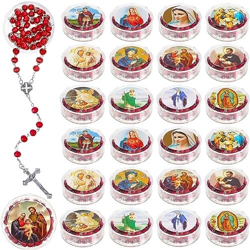 24 Pcs Rose Scented Catholic Rosaries Necklaces Wooden Beads Rosary Necklace ...