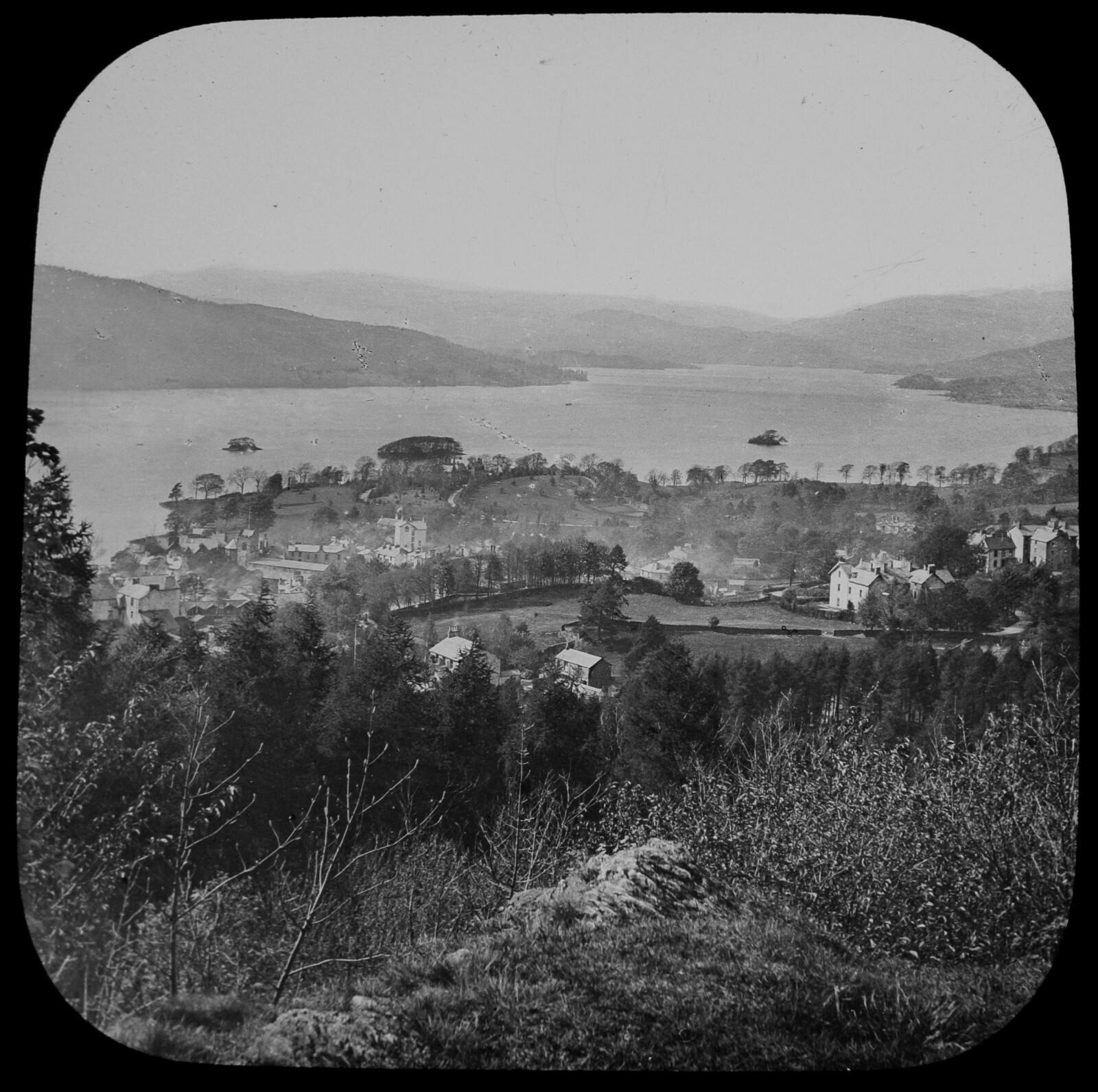Magic Lantern Slide WINDERMERE AND BOWNESS C1890 PHOTO CUMBRIA LAKES 