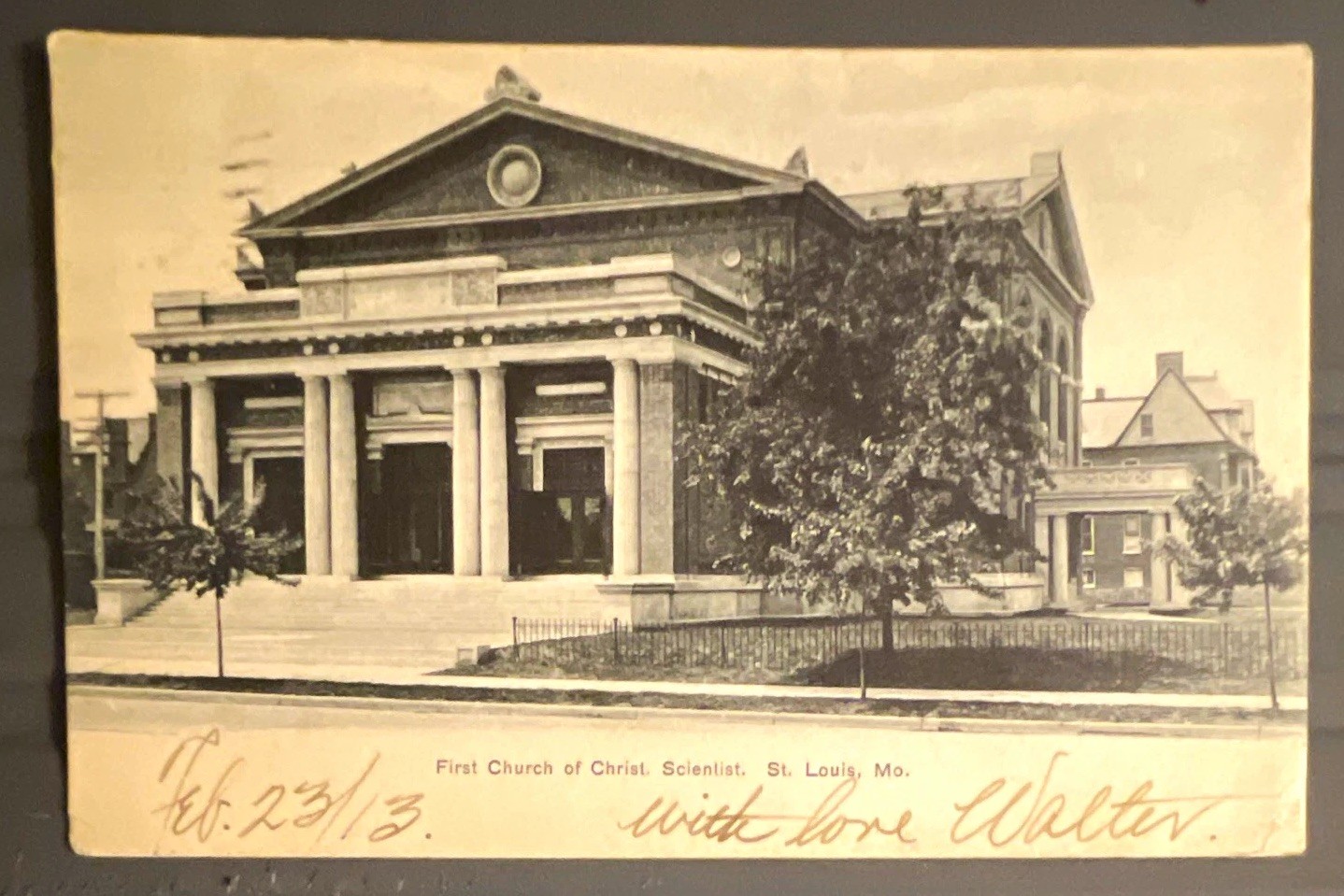 1913 First Church of Christ, Scientist St. Louis MO Postcard Posted Stamp