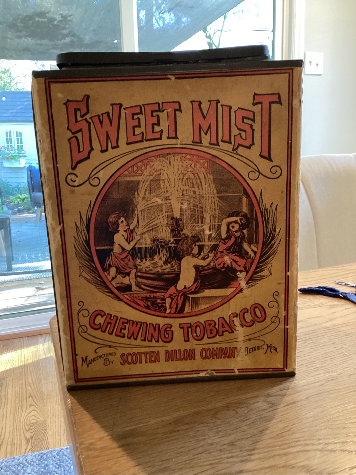 Vintage \'Sweet Mist Chewing Tobacco\' tin by Scotten Dillon Company