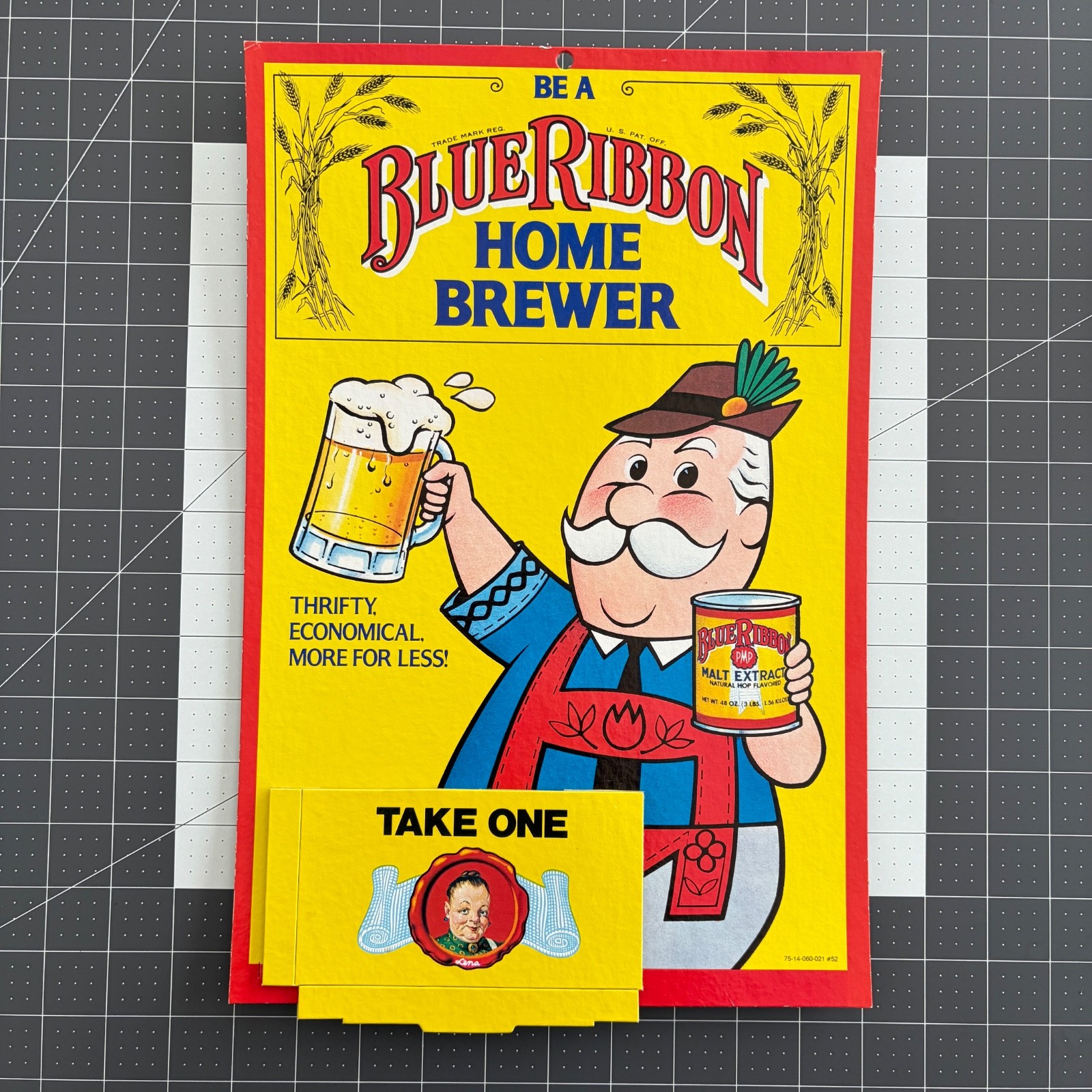 Vintage Blue Ribbon Home Brewer Malt Extract Advertising Store Display Sign POS