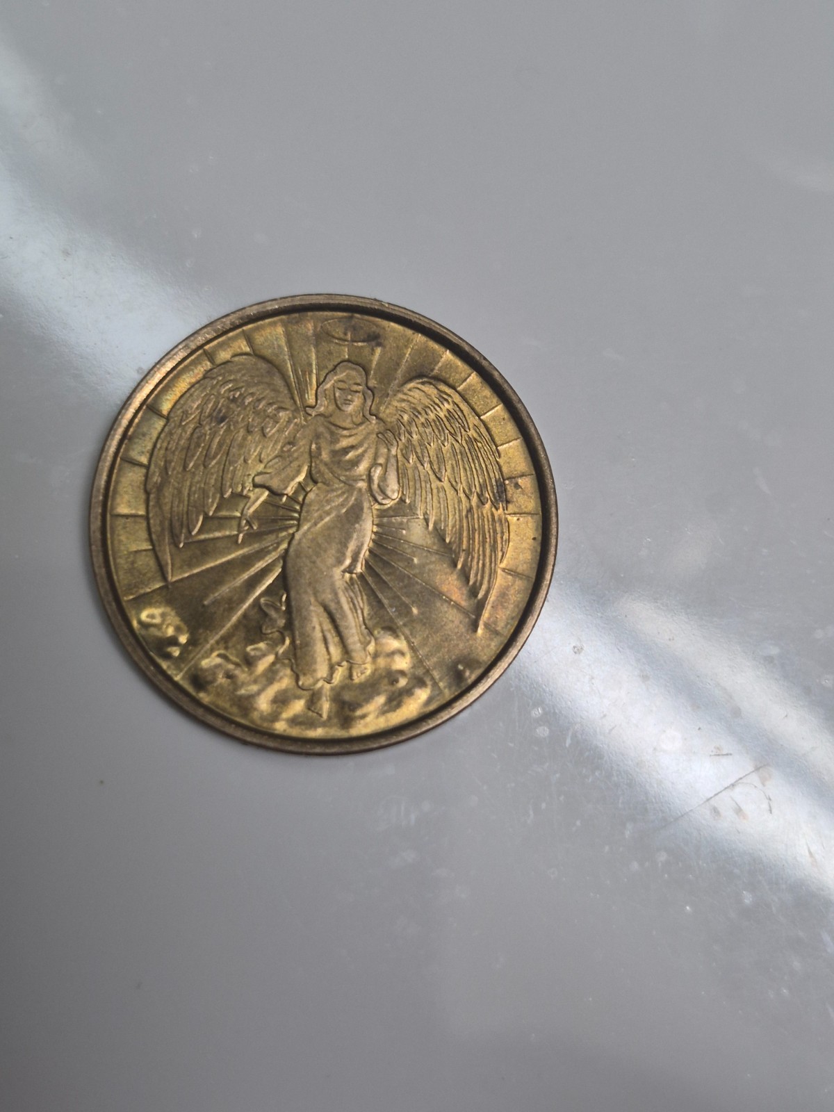 Vintage rare double sided Guardian Angel coin/gold religious prayer coin