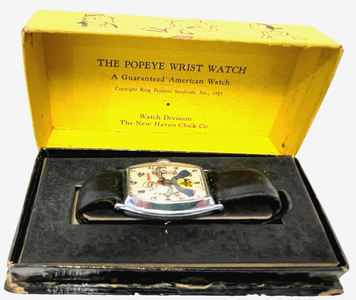Popeye Wrist Watch 1930s Rare New Haven Character Watch - King Features WITH BOX
