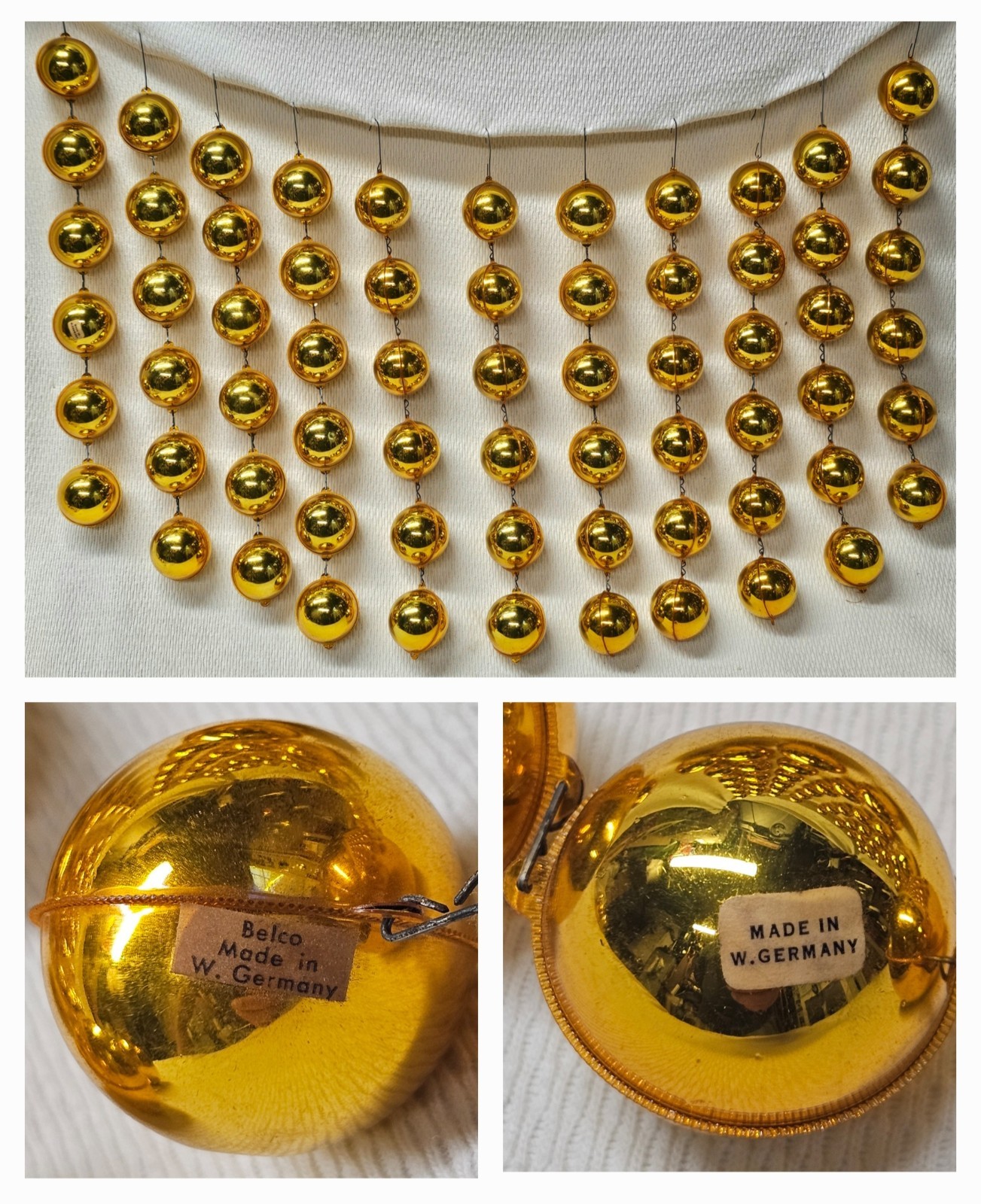 Vintage MCM Belco West Germany Delicate Christmas Garland 66 Gold Balls 11 FEET