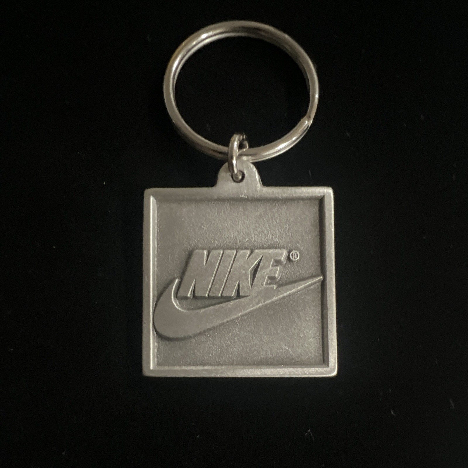 Vintage Nike Promo Engraved Fine Pewter Silver Keychain Key Ring , Made in USA