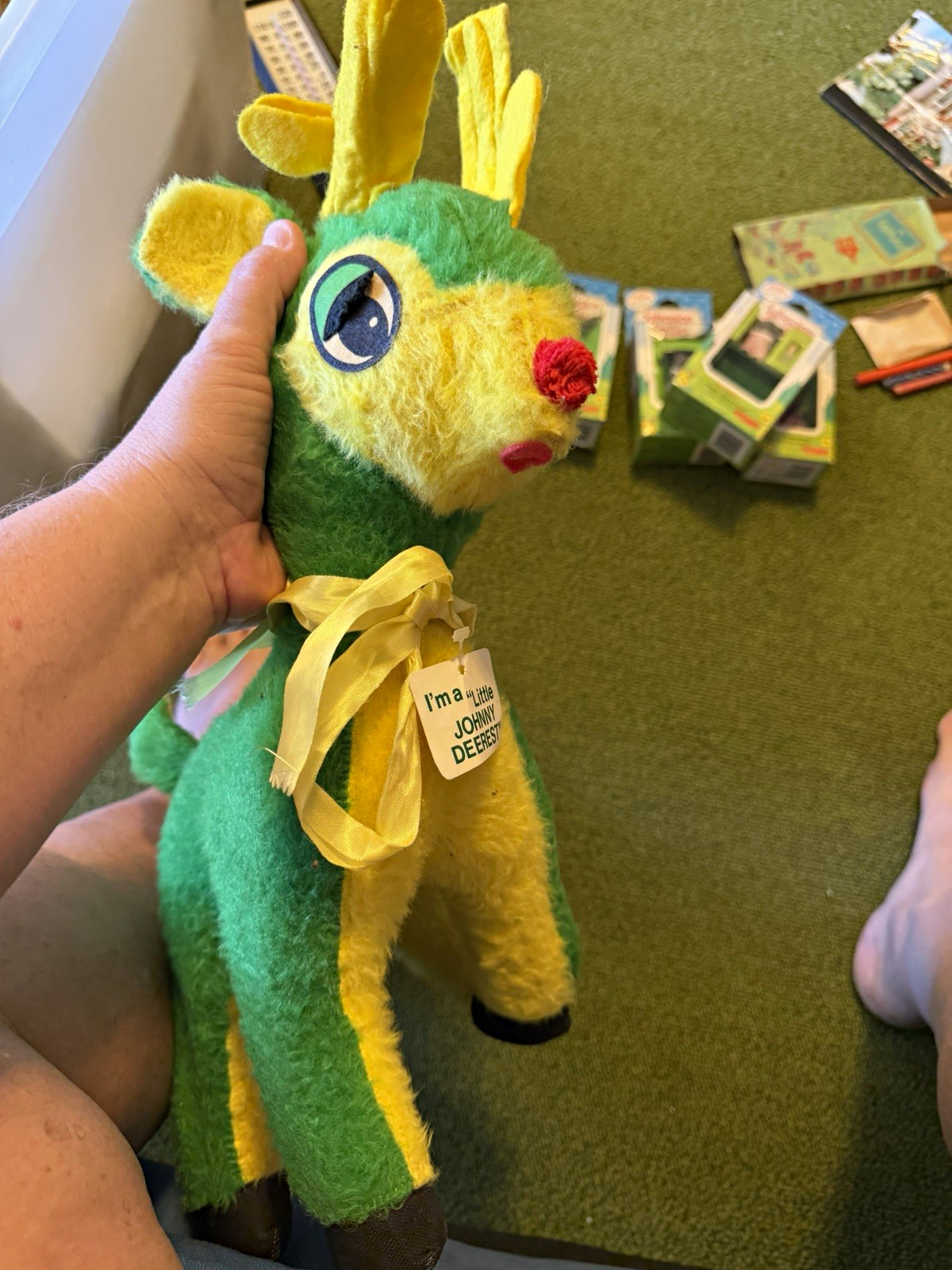 Vtg John Deere Plush Reindeer Little Johnny Deerest BJ Toy Co Display wTag 1970s