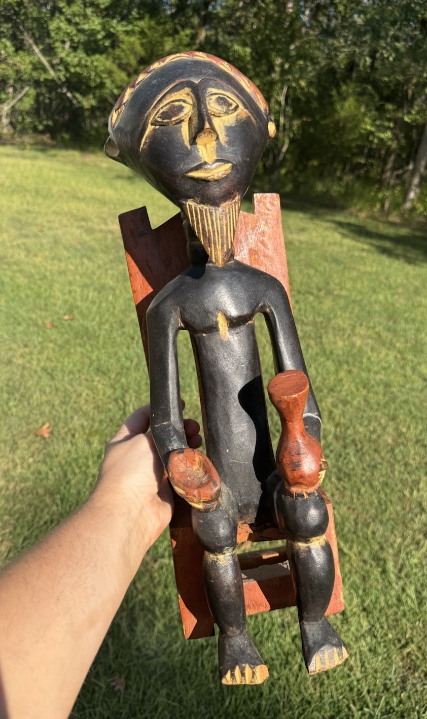 Vintage Hand Carved Wooden African Tribal Seated Figure Ghana Ashanti Akan Art