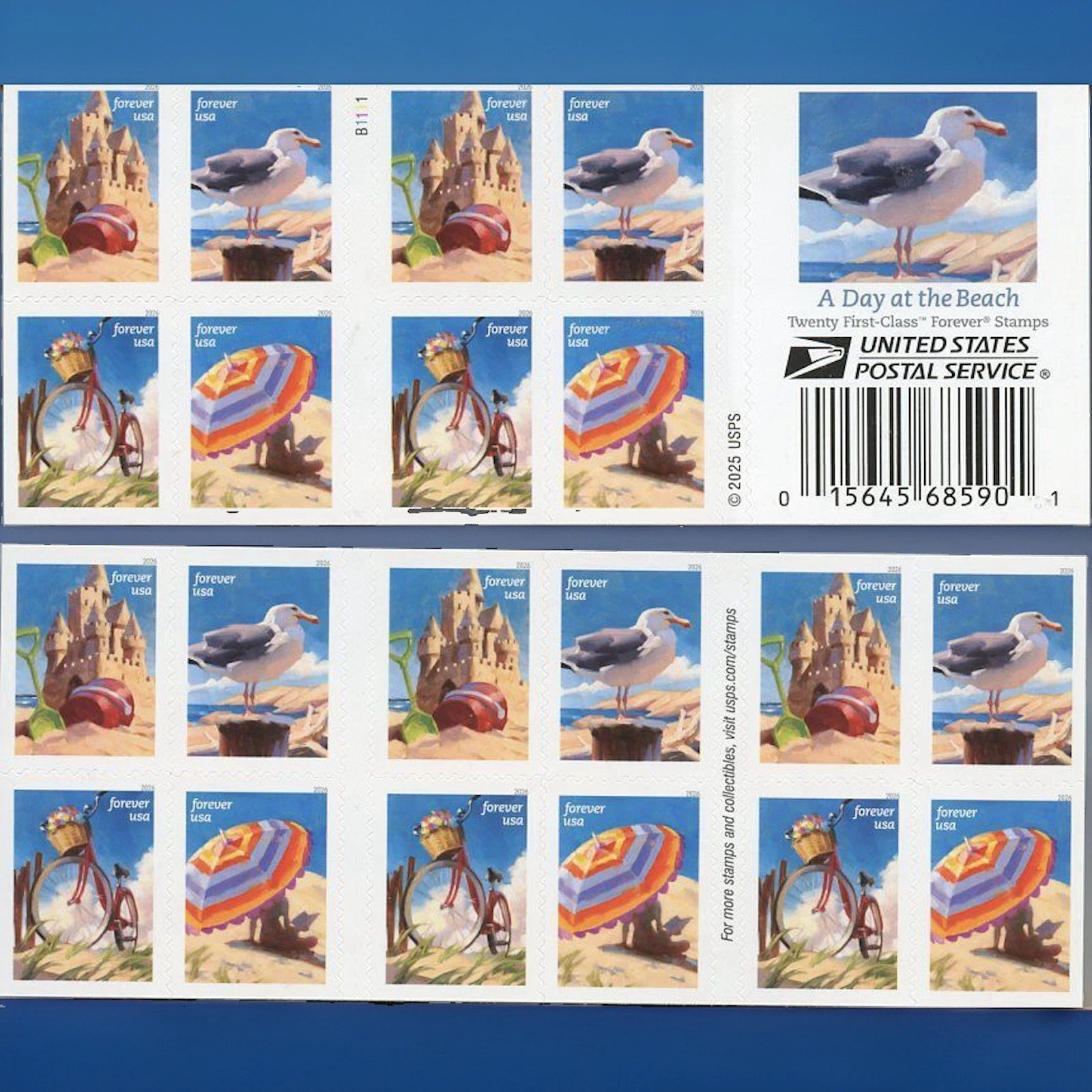 2026 USPS A Day at the Beach Forever Stamps #6070-6073a -MNH- 5 Booklets/100 pcs