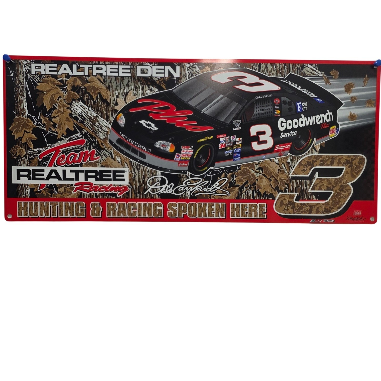 Vintage 1998 Dale Earnhardt #3 Realtree Den Plastic Sign NASCAR Goodwrench 36x16