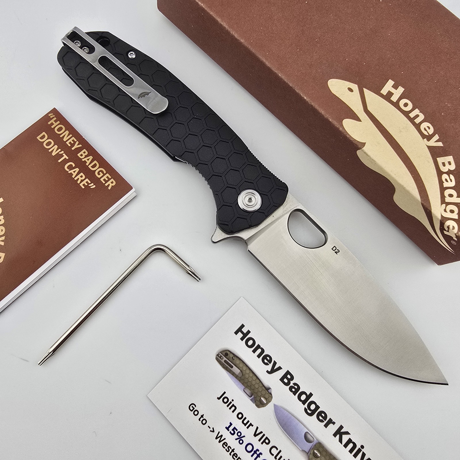 Honey Badger HB1008 Large Folding Knife Flipper D2 Black FRN Liner Lock FL-D2BLK