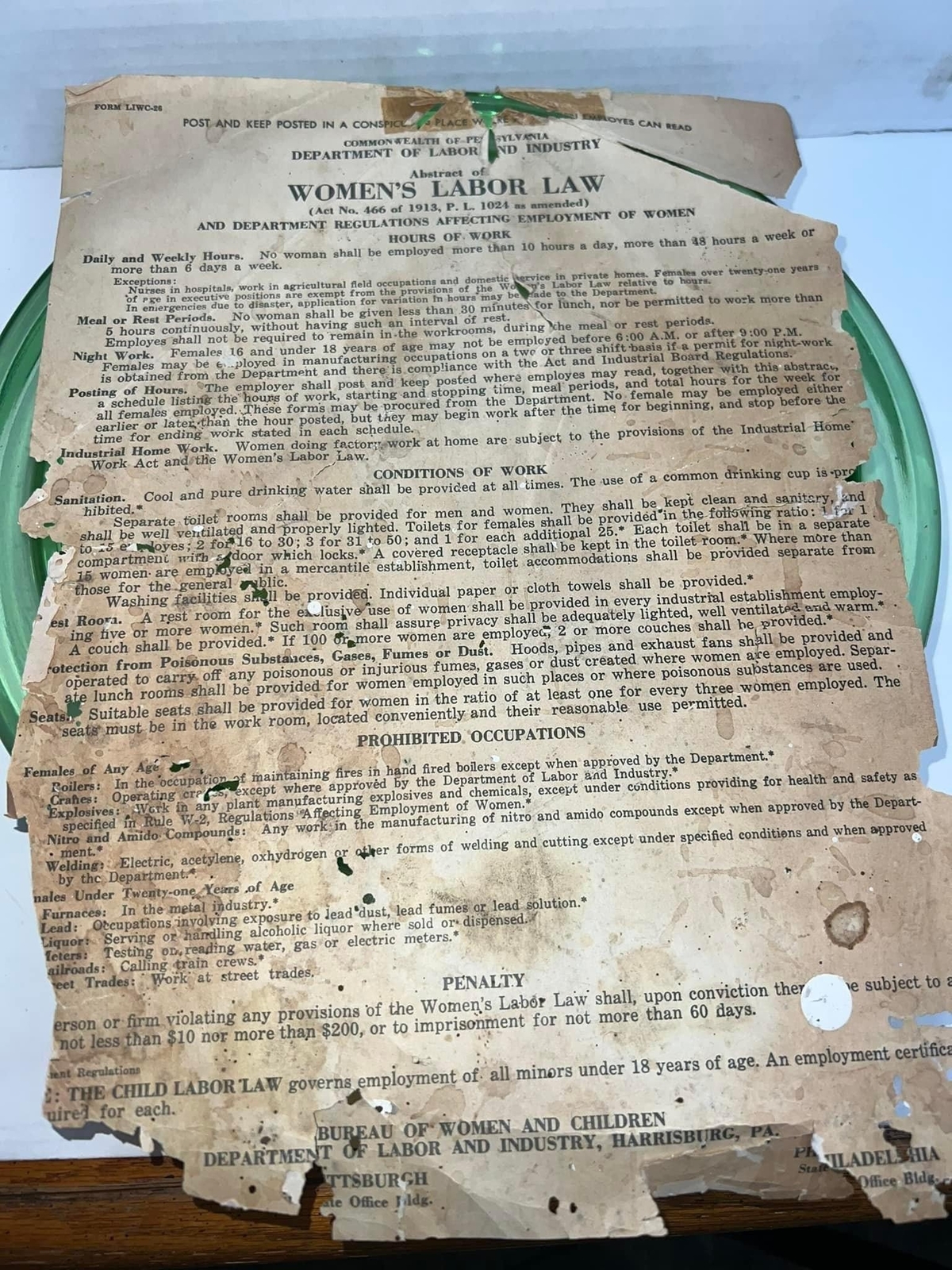 Antique women’s rights 1913 labor law advertising work what women are allowed