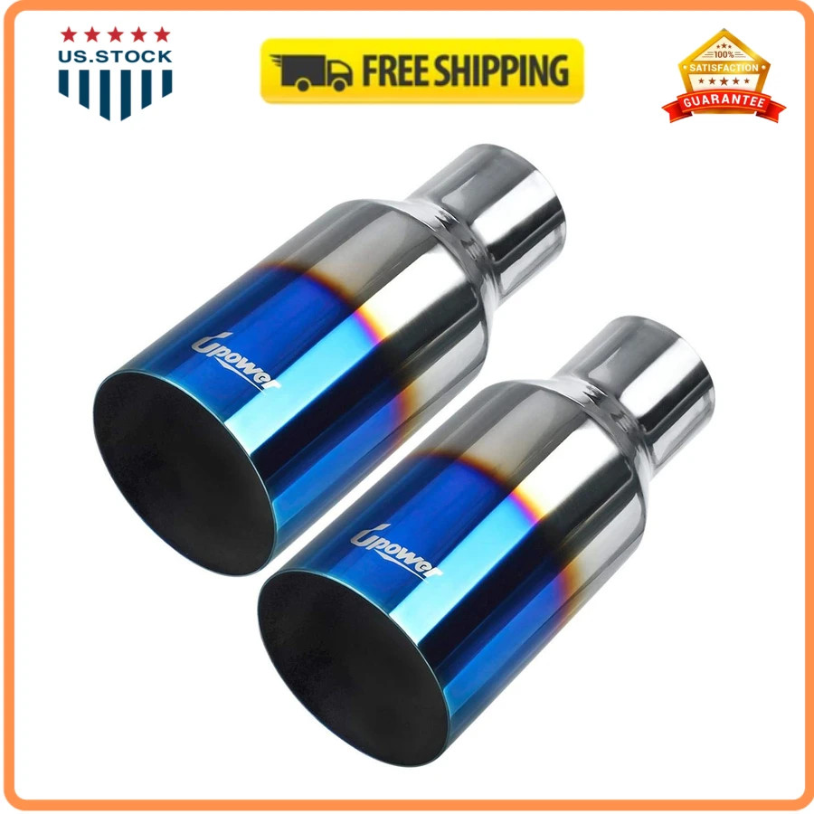 2PCS Upower 2.5in Inlet 4in Outlet 9in Long Burnt Tip Stainless Exhaust Tailpipe