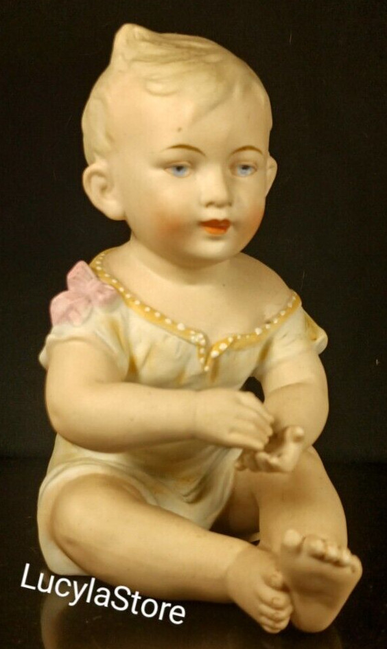 1920's Antique Rudolstadt Marked Germany Boy Sitting Bisque Piano Baby Figurine