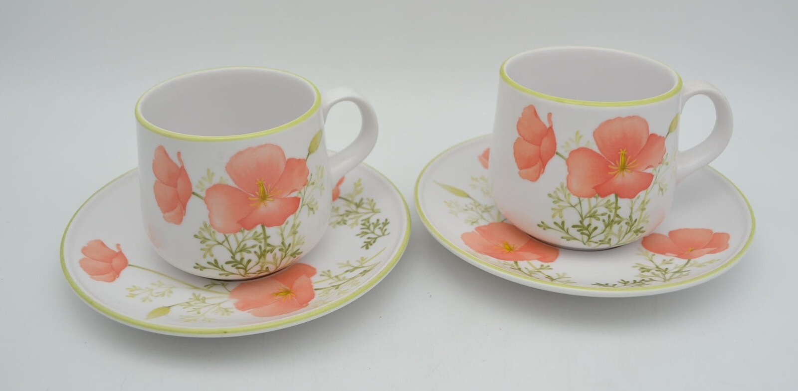 2 Sets of Noritake Bright Side, Progression 9079,  Cups & Saucers, Orange Poppy