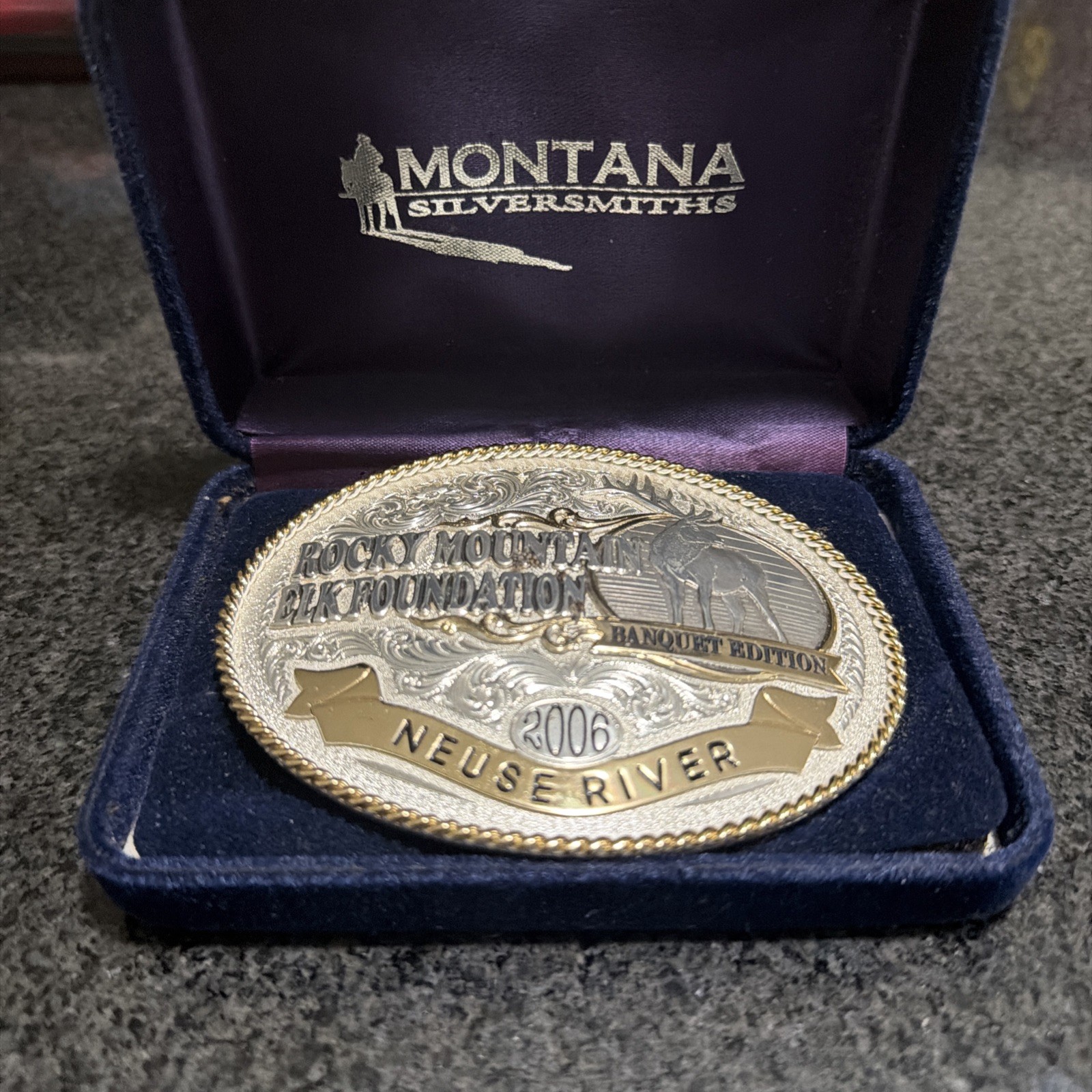 Rocky Mountain Elk Foundation Banquet 4” Big Belt Buckle 2006 Neuse River Chapt
