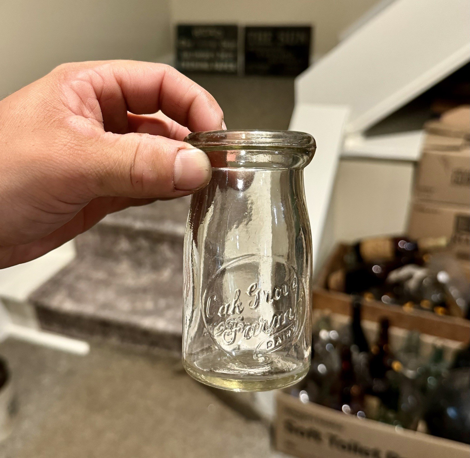 Oak Grove Farm Dairy Rare Emb 1/4 Pt Gill Milk Bottle Baltimore MD Dated 1926