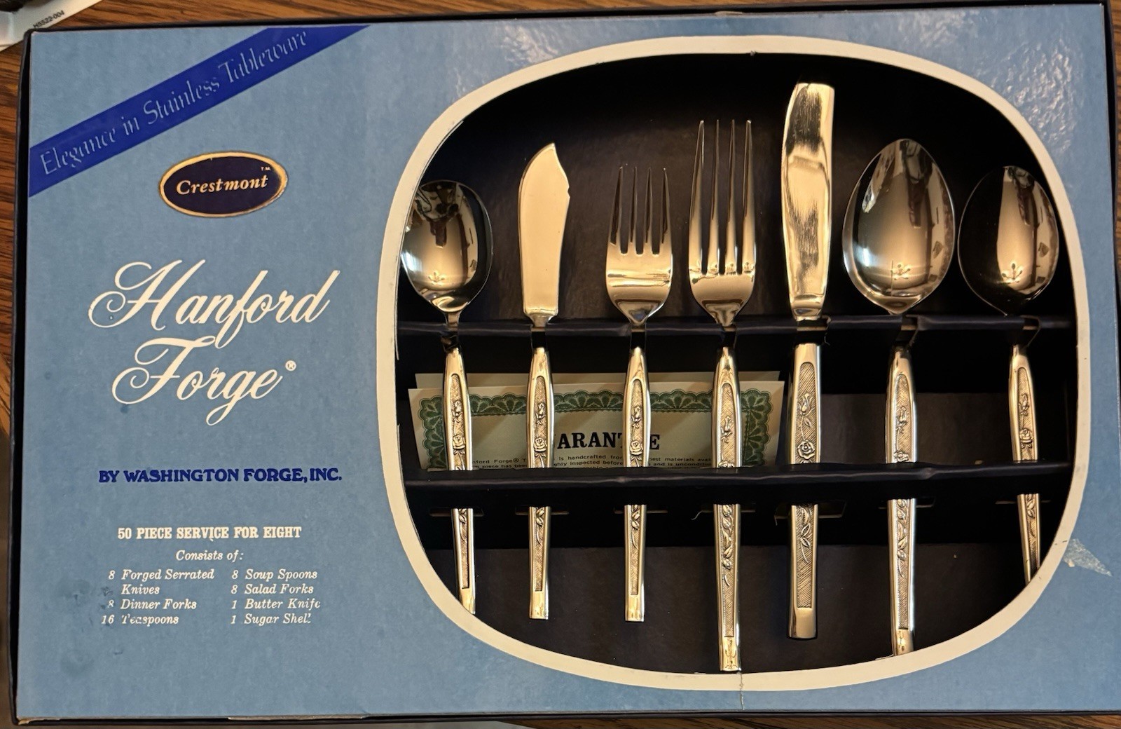 NIB Vintage Elegant Hanford Forge “ Crestmont “ Stainless Steel Tableware 50Pc