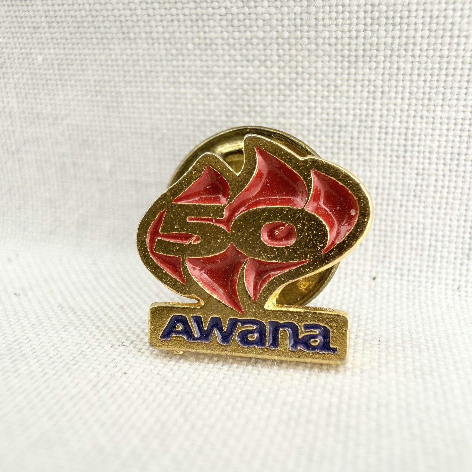 Vintage AWANA 50 Lapel Pin / Tie Tac Vest Hat 50th Anniversary Gold Tone Gift