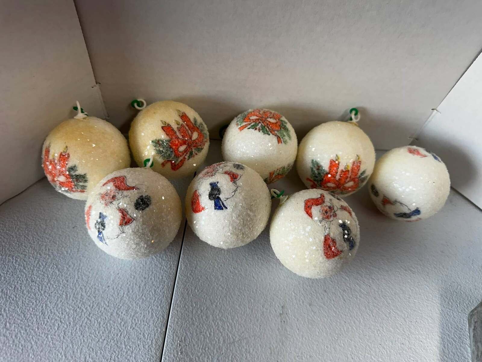 Vintage Sugared Christmas Ornaments - Set of 8
