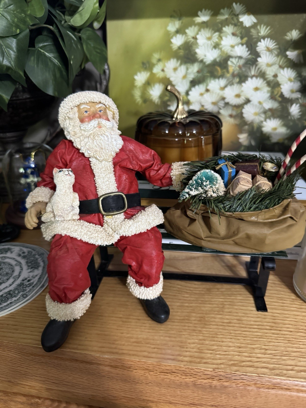 KURT S ADLER / FABRICHE SANTA TOY SACK & CAT / \