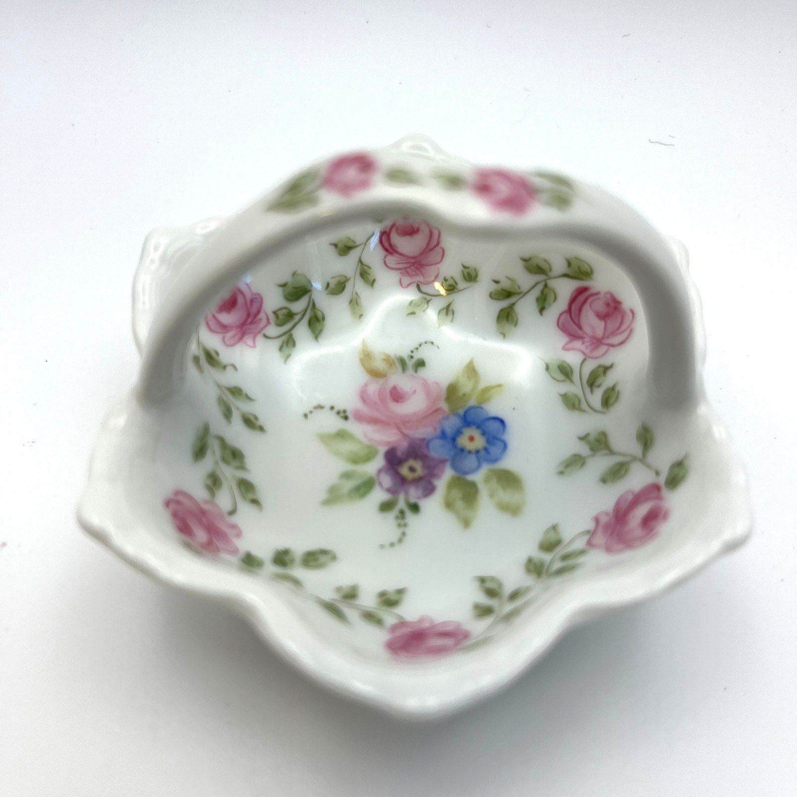 Vintage 1992 Hand Painted Porcelain Floral Trinket Dish Pink Roses Signed Artist