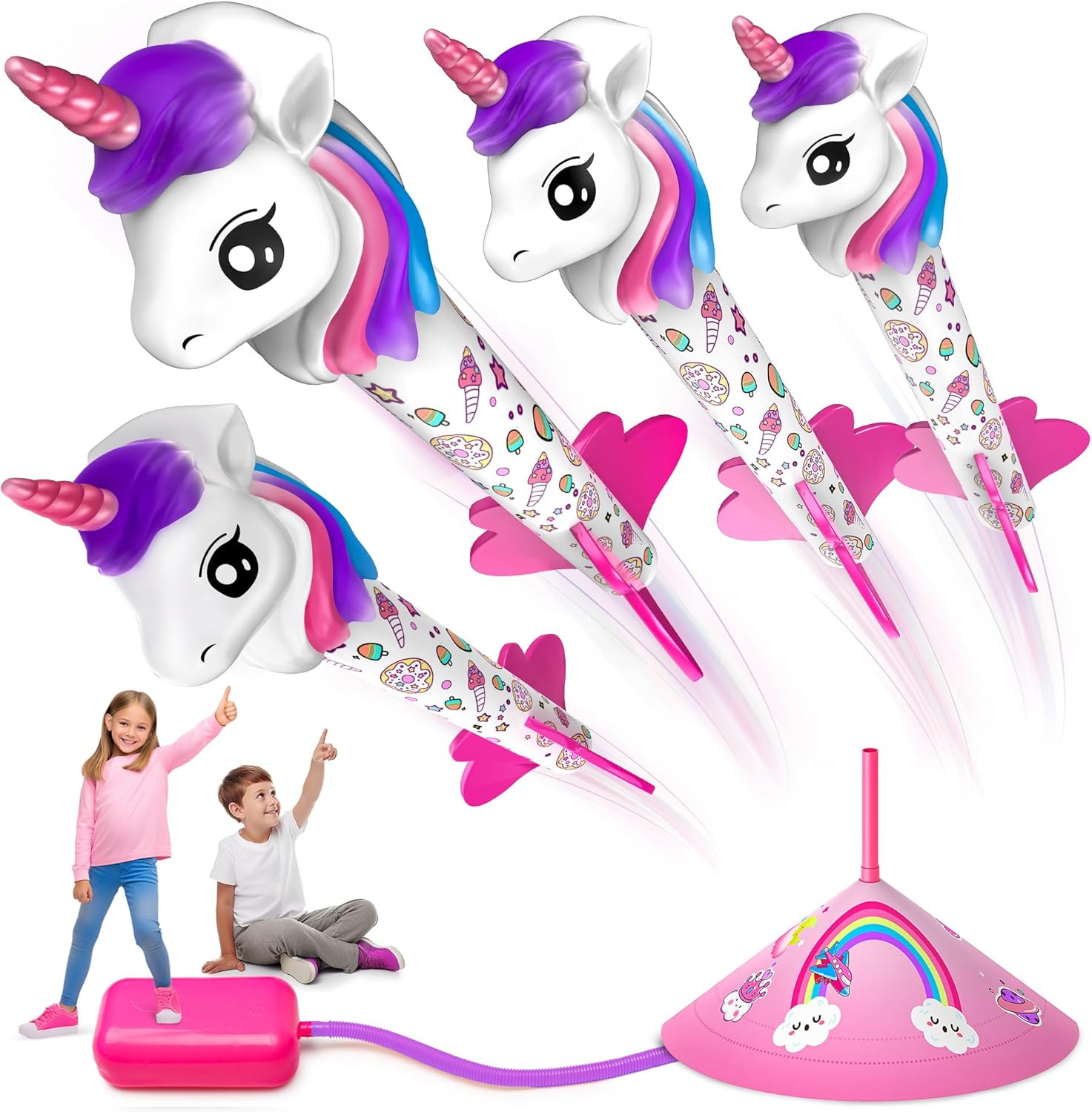 Unicorn Rocket Launcher for Kids, 4 Unicorns Outdoor Toys for Girls, Christmas E Unicorn Rocket Launcher for Kids, 4 Unicorns Outdoor Toys for Girls, Christmas E