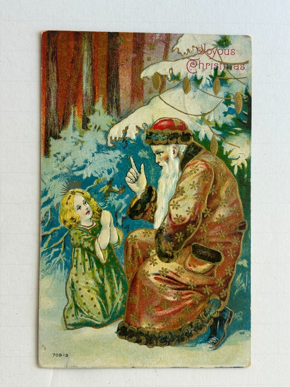Antique Christmas Postcard 1909 Belsnickel Santa Brown Robe Child Praying Used