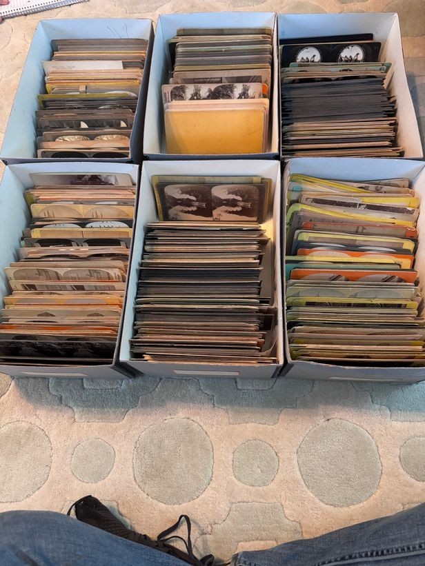 Huge lot stereograph cards and two antique stereoscope viewers + glasses