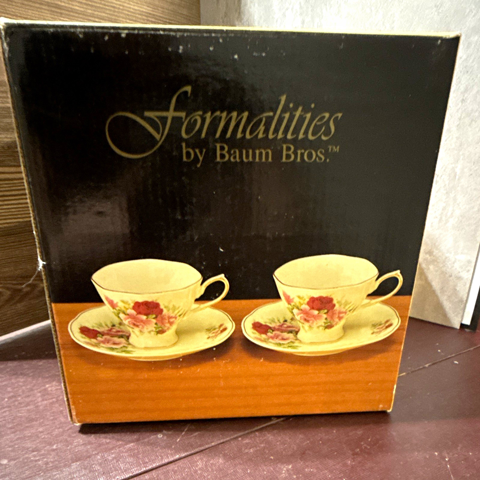 Baum Bros Formalities China Floral Cup & Saucer Set White Pink Green 4 oz