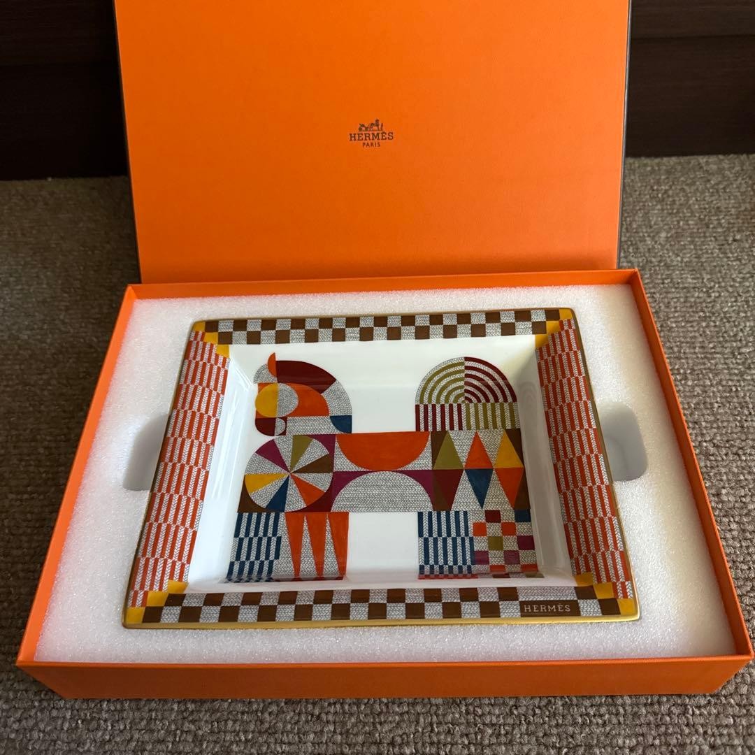 HERMES Vide-Poche Cheval Natte Geometric Pattern Horse Ceramic W/Box New Unused