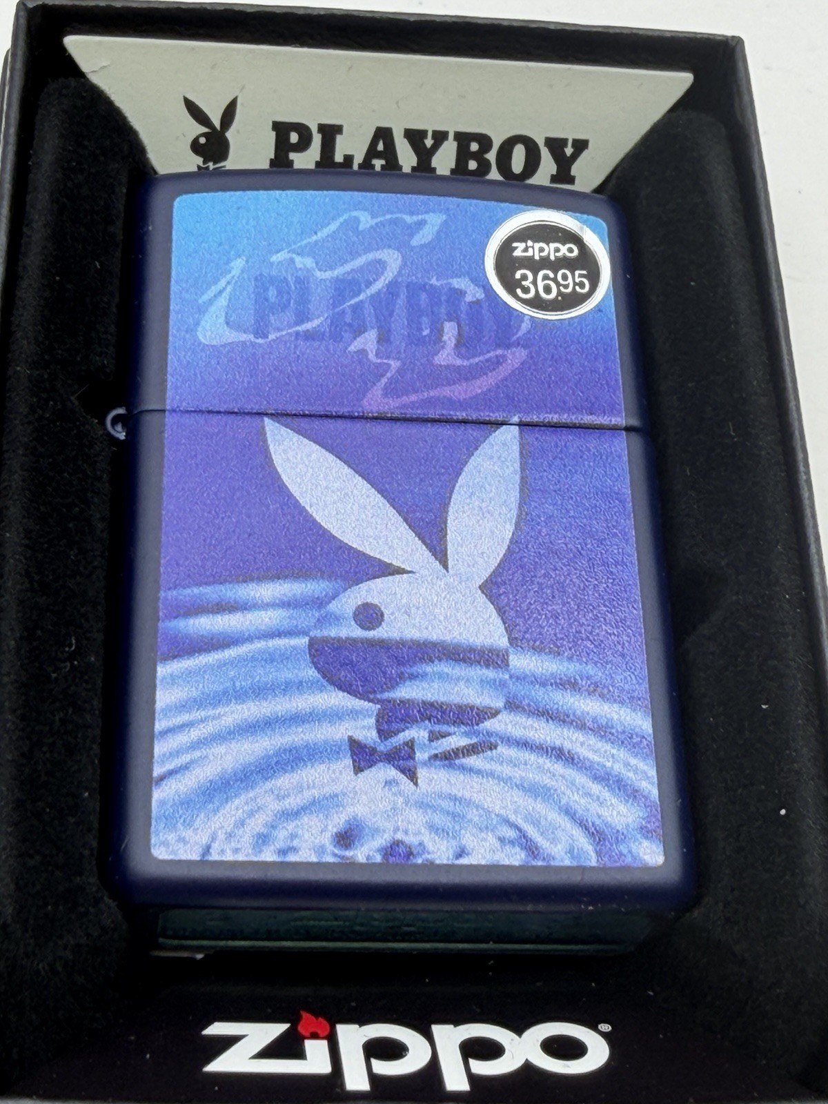 Playboy Bunny Ripple Blue Water Navy Blue Matte Zippo Lighter New 48745