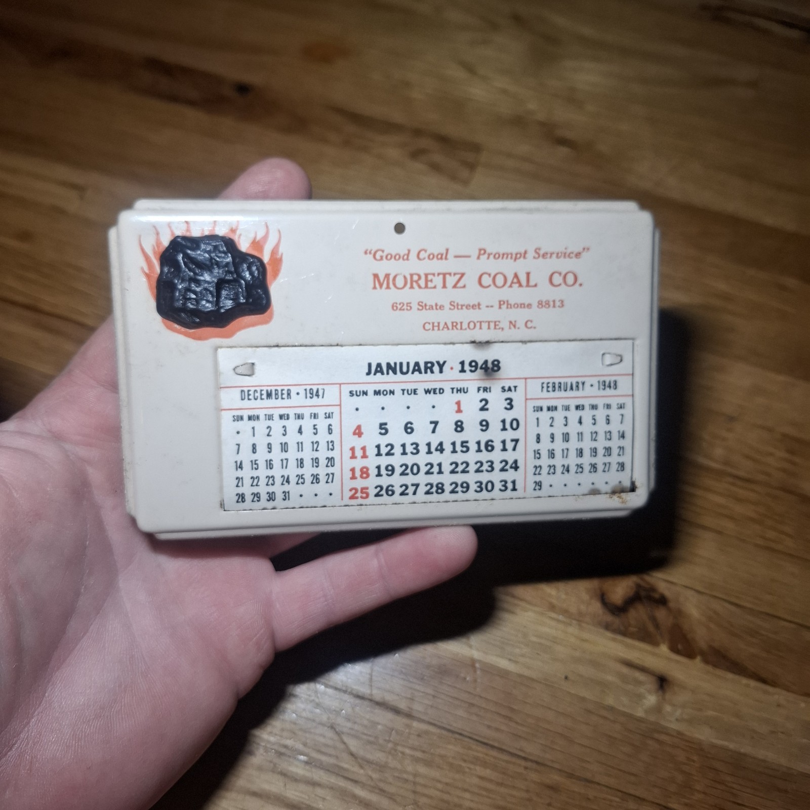 Vtg 1948 Moretz Coal Co Company Charlotte North Carolina NC Metal Desk Calendar