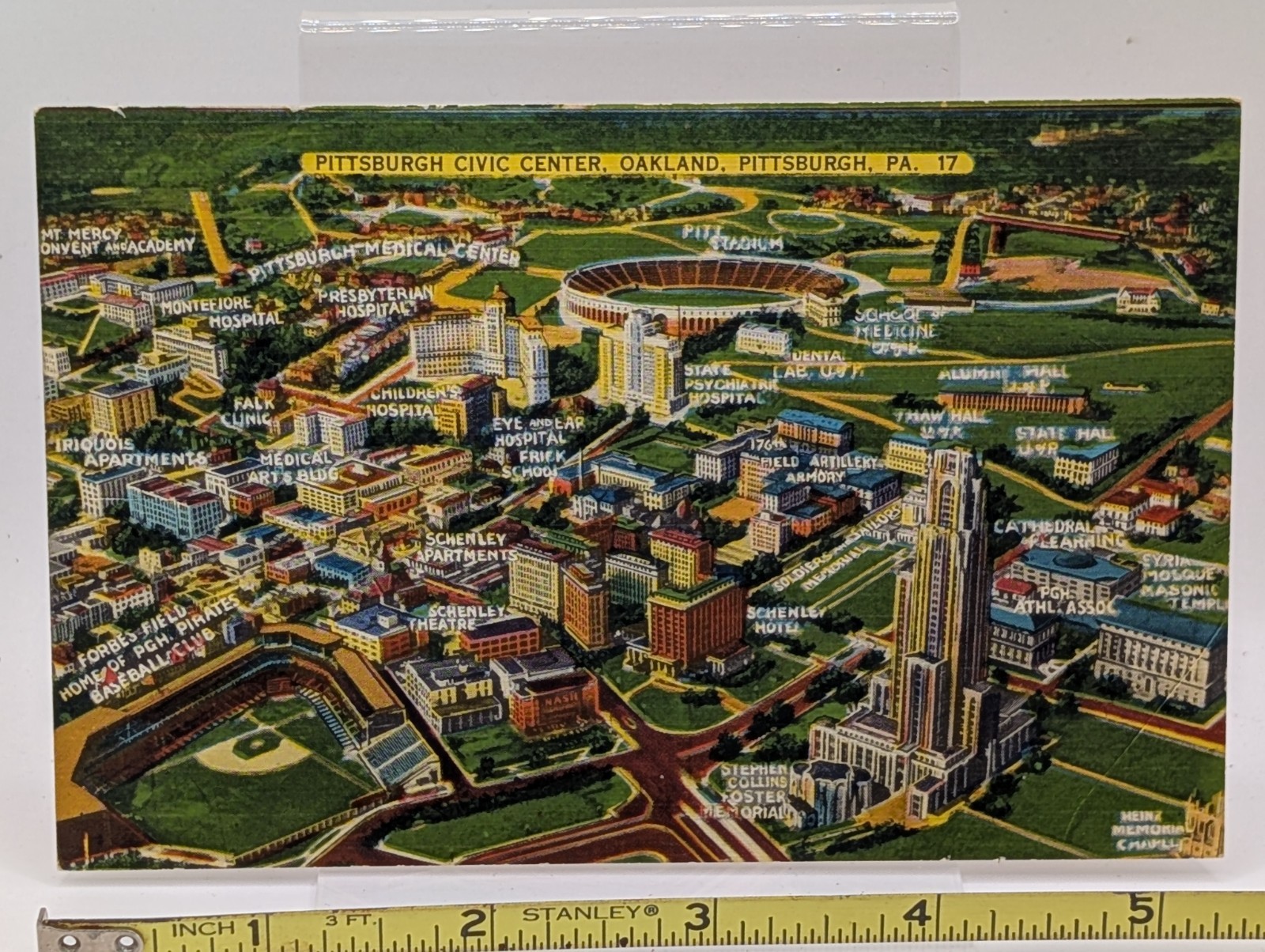 Forbes Field Pitt Stadium Pittsburgh PA Pirates baseball postcard linen 17
