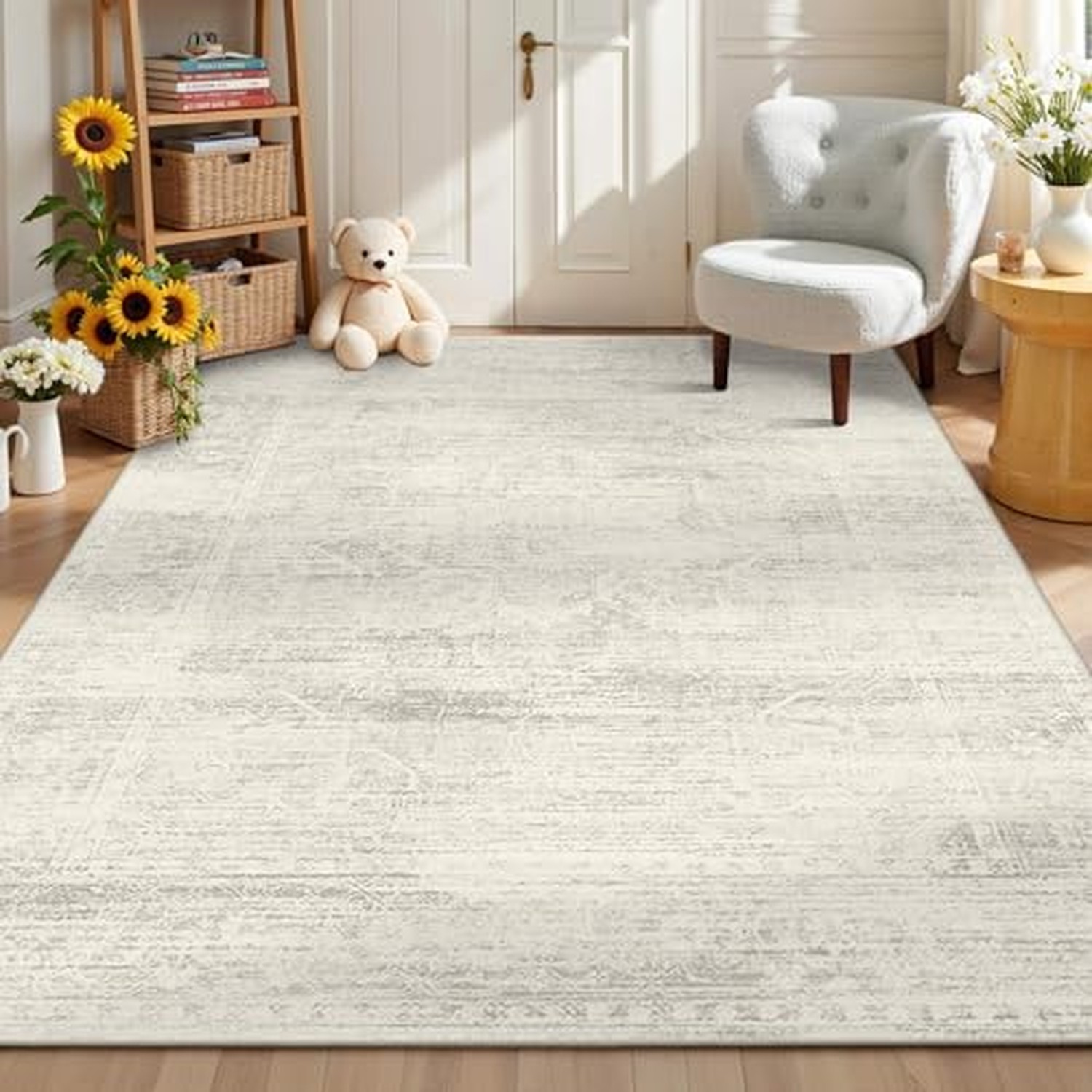 6x9 Area Rugs for Living Room Washable Large Neutral Ivory Rugs
