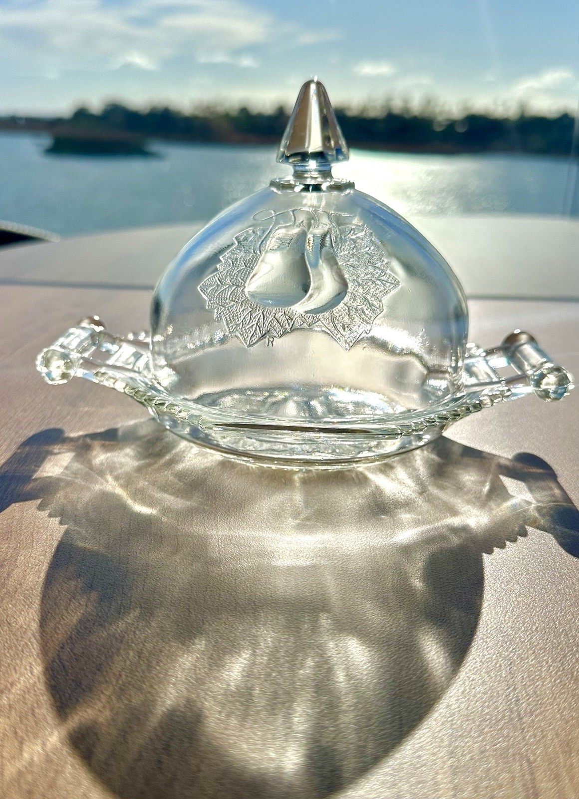 Vintage MCM Jeannette Glass Baltimore Pear, Dome Covered Relish Cheese Dish