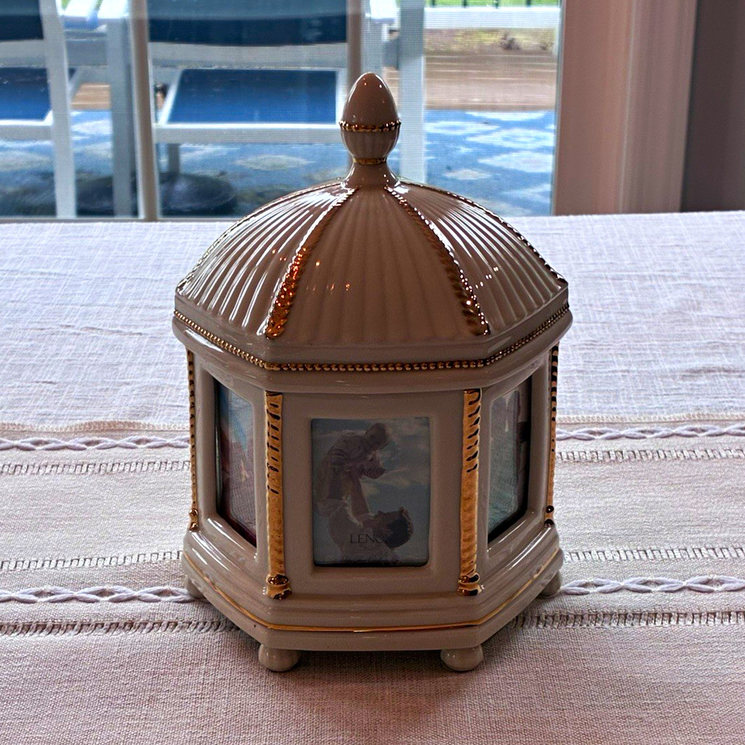 Lenox Portrait Gallery II Hexagon White & Gold Ceramic Decorative Jar w/ Lid