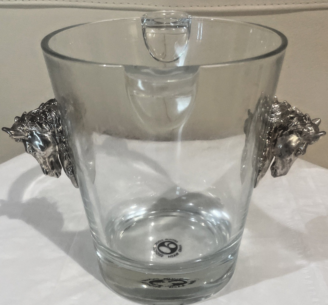 LN Rare Arthur Court Equestrian Horse Glass Metal Ice Bucket -6.25